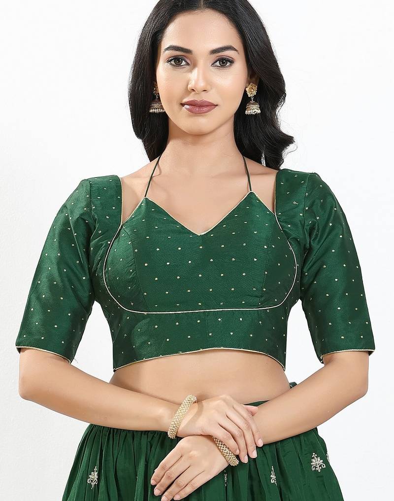 Women's brocade padded back open elbow sleeves saree blouse
