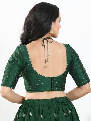 Women's brocade padded back open elbow sleeves saree blouse 2