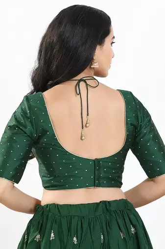 Women's brocade padded back open elbow sleeves saree blouse