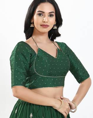 Women's brocade padded back open elbow sleeves saree blouse 3