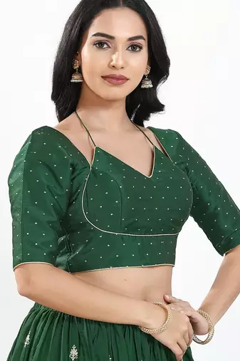 Women's brocade padded back open elbow sleeves saree blouse