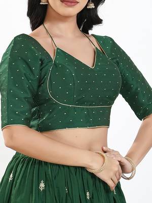 Women's brocade padded back open elbow sleeves saree blouse 4
