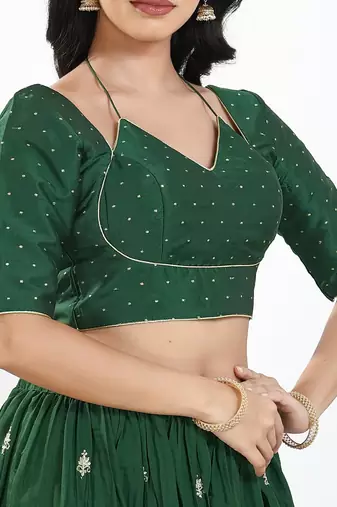 Women's brocade padded back open elbow sleeves saree blouse