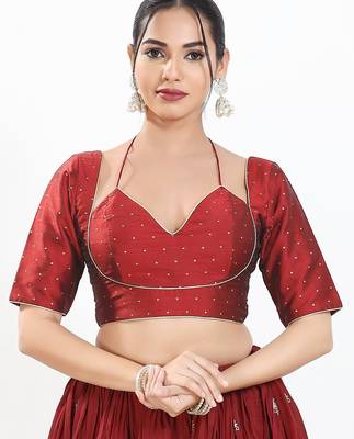 Women's brocade padded back open elbow sleeves saree blouse 1