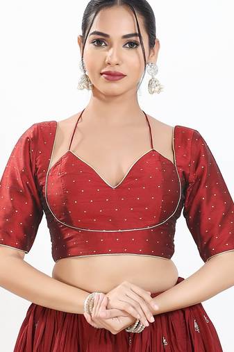 Women's brocade padded back open elbow sleeves saree blouse