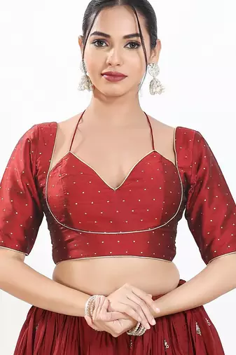 Women's brocade padded back open elbow sleeves saree blouse