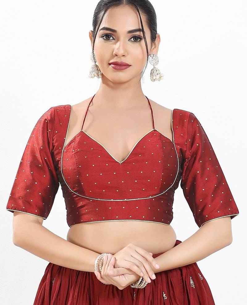 Women's brocade padded back open elbow sleeves saree blouse