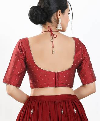 Women's brocade padded back open elbow sleeves saree blouse 2