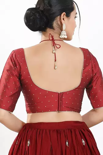 Women's brocade padded back open elbow sleeves saree blouse