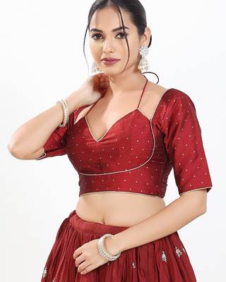 Women's brocade padded back open elbow sleeves saree blouse 3
