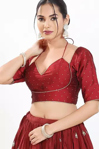 Women's brocade padded back open elbow sleeves saree blouse