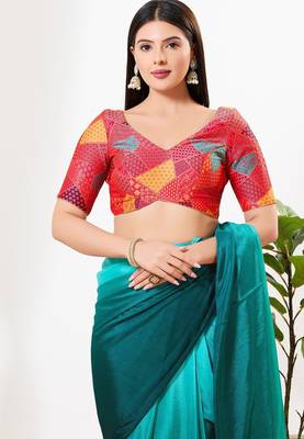 Women's brocade padded back open elbow sleeves saree blouse 1