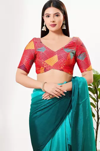Women's brocade padded back open elbow sleeves saree blouse