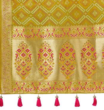 women's olive green patola silk blend saree with geometric pattern 5