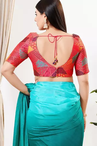 Women's brocade padded back open elbow sleeves saree blouse