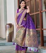 women's purple patola silk blend saree with geometric pattern