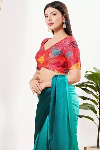 Women's brocade padded back open elbow sleeves saree blouse