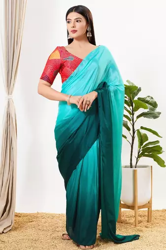 Women's brocade padded back open elbow sleeves saree blouse