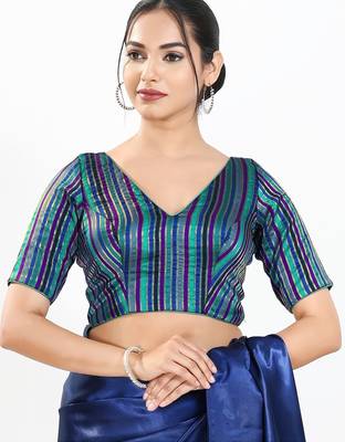 Women's brocade padded back open elbow sleeves saree blouse 1