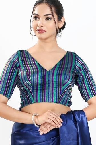 Women's brocade padded back open elbow sleeves saree blouse