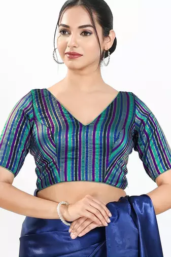 Women's brocade padded back open elbow sleeves saree blouse