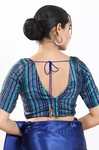 Women's brocade padded back open elbow sleeves saree blouse