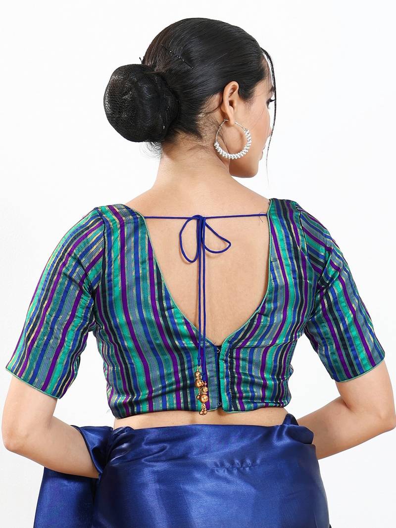 Women's brocade padded back open elbow sleeves saree blouse