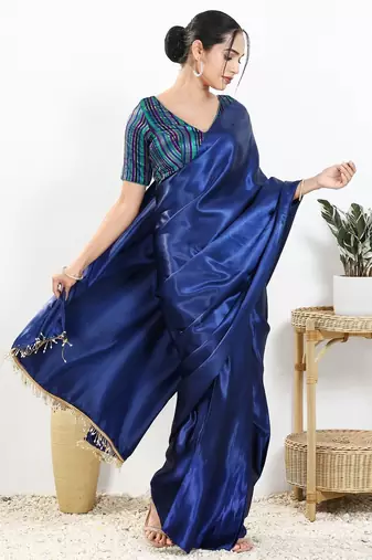 Women's brocade padded back open elbow sleeves saree blouse