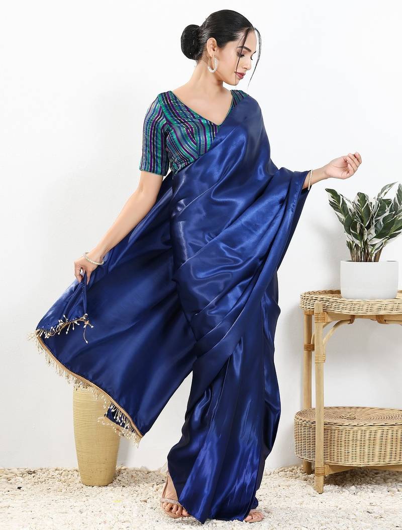 Women's brocade padded back open elbow sleeves saree blouse
