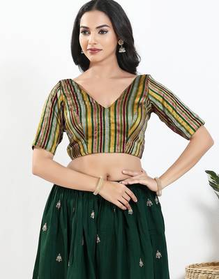 Women's brocade padded back open elbow sleeves saree blouse 1