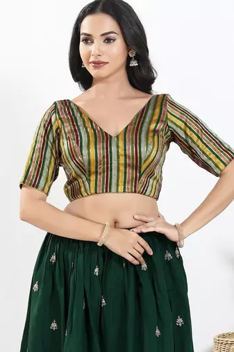 Women's brocade padded back open elbow sleeves saree blouse