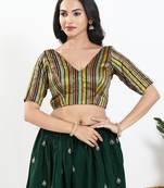 Women's brocade padded back open elbow sleeves saree blouse