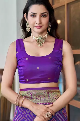 women's purple patola silk blend saree with geometric pattern
