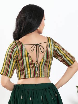 Women's brocade padded back open elbow sleeves saree blouse 2