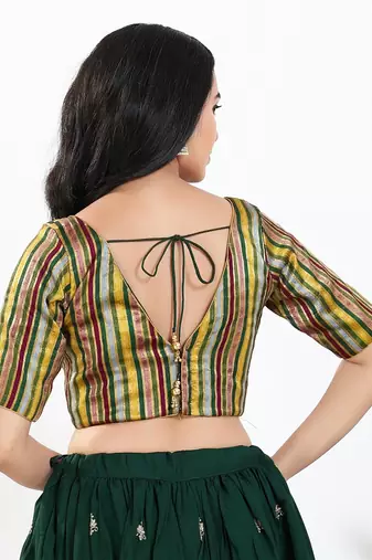 Women's brocade padded back open elbow sleeves saree blouse
