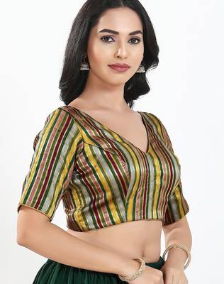 Women's brocade padded back open elbow sleeves saree blouse 3