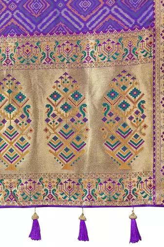 women's purple patola silk blend saree with geometric pattern