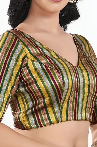 Women's brocade padded back open elbow sleeves saree blouse