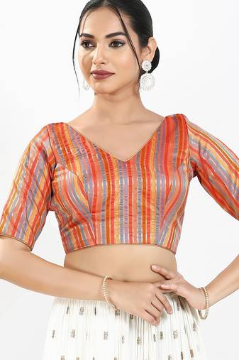 Women's brocade padded back open elbow sleeves saree blouse
