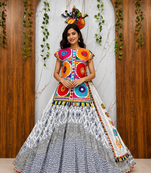 white Muslin cotton digital print lehenga with dupatta mirror work navratri special chaniya choli