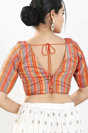 Women's brocade padded back open elbow sleeves saree blouse
