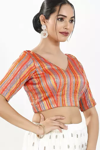Women's brocade padded back open elbow sleeves saree blouse