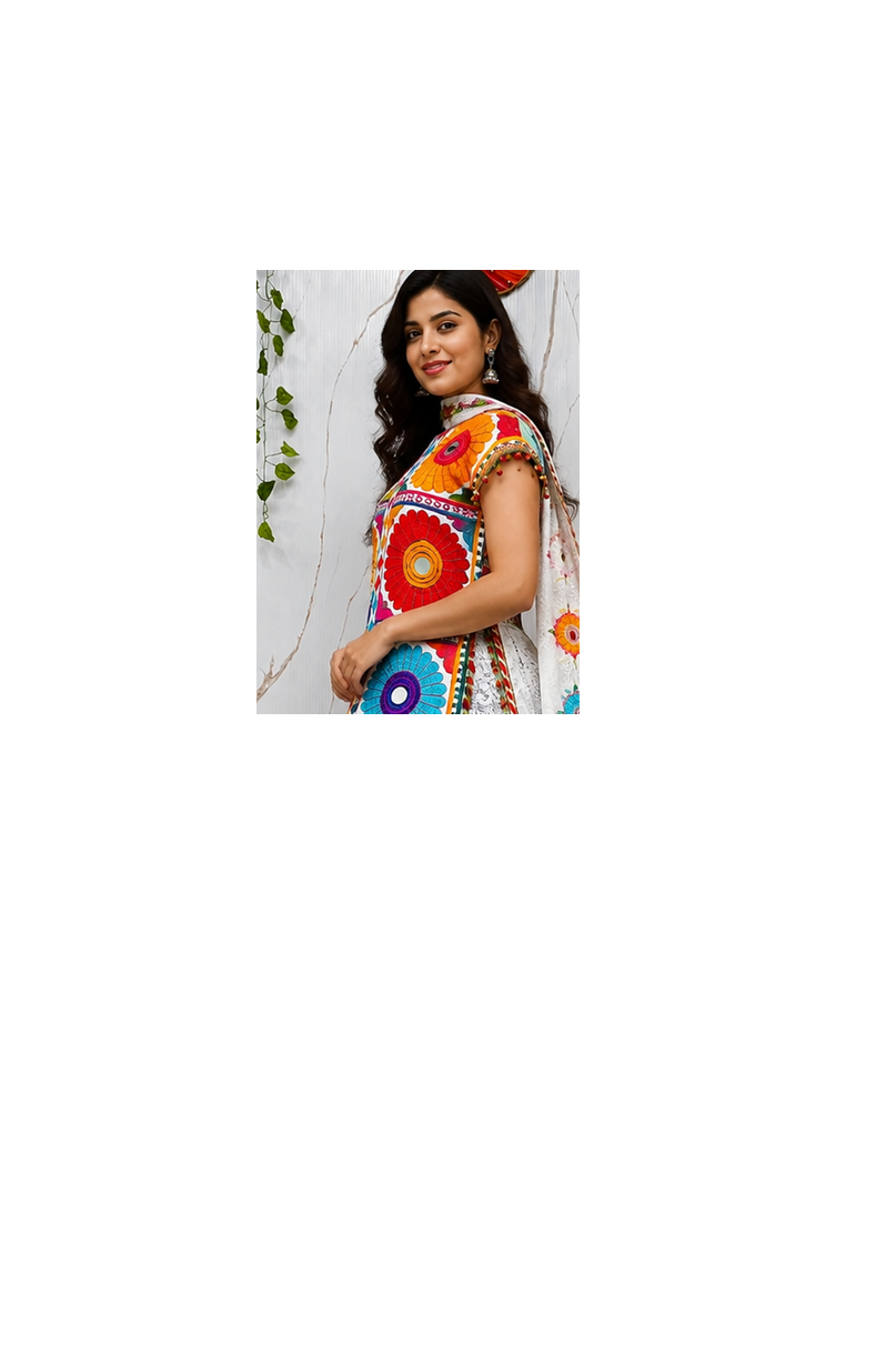 white Muslin cotton digital print lehenga with dupatta mirror work navratri special chaniya choli 4