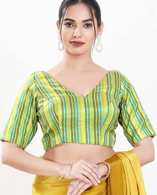 Women's brocade padded back open elbow sleeves saree blouse 1