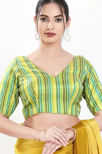 Women's brocade padded back open elbow sleeves saree blouse