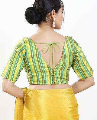 Women's brocade padded back open elbow sleeves saree blouse 2