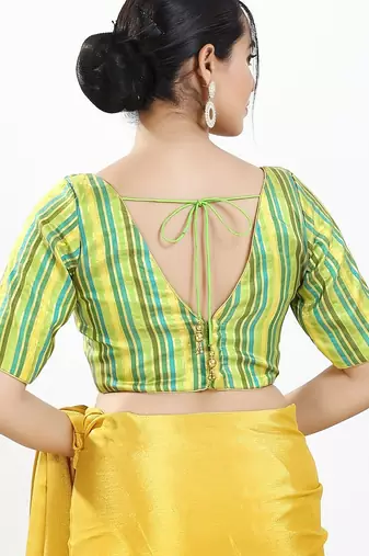 Women's brocade padded back open elbow sleeves saree blouse