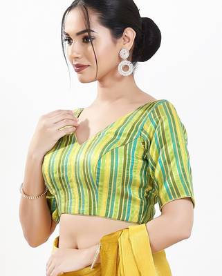Women's brocade padded back open elbow sleeves saree blouse 3