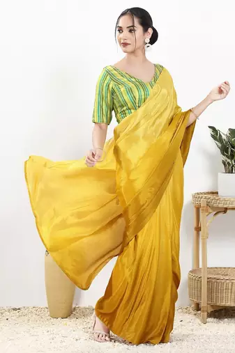 Women's brocade padded back open elbow sleeves saree blouse