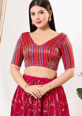 Women's brocade padded back open elbow sleeves saree blouse 1